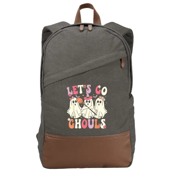 Lets Go Ghouls Halloween Ghost Costume Retro Groovy Cotton Canvas Backpack