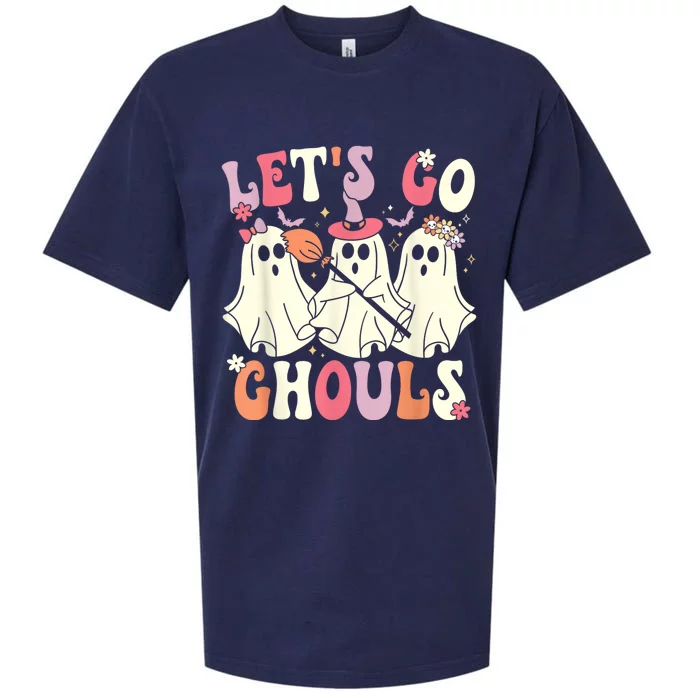 Lets Go Ghouls Halloween Ghost Costume Retro Groovy Sueded Cloud Jersey T-Shirt