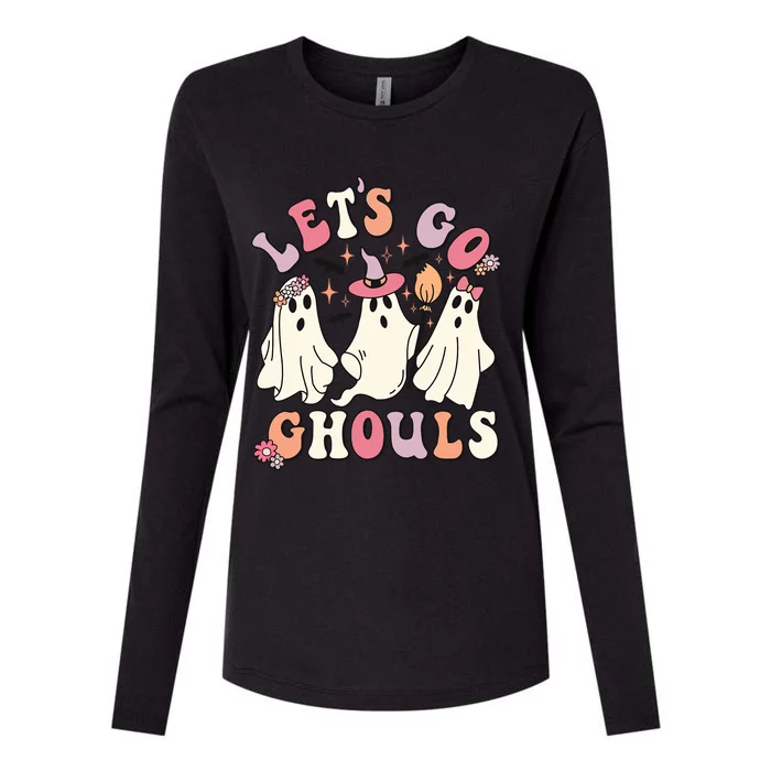 Lets Go Ghouls Cute Floral Ghost Costume Halloween Autumn Gift Womens Cotton Relaxed Long Sleeve T-Shirt