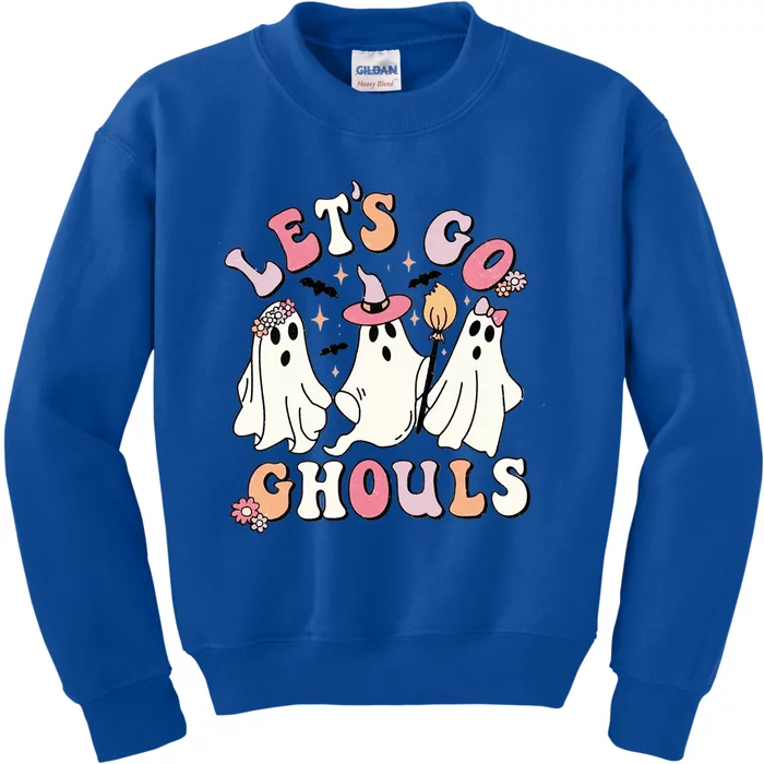 Lets Go Ghouls Groovy Retro Spooky Season Great Gift Kids Sweatshirt