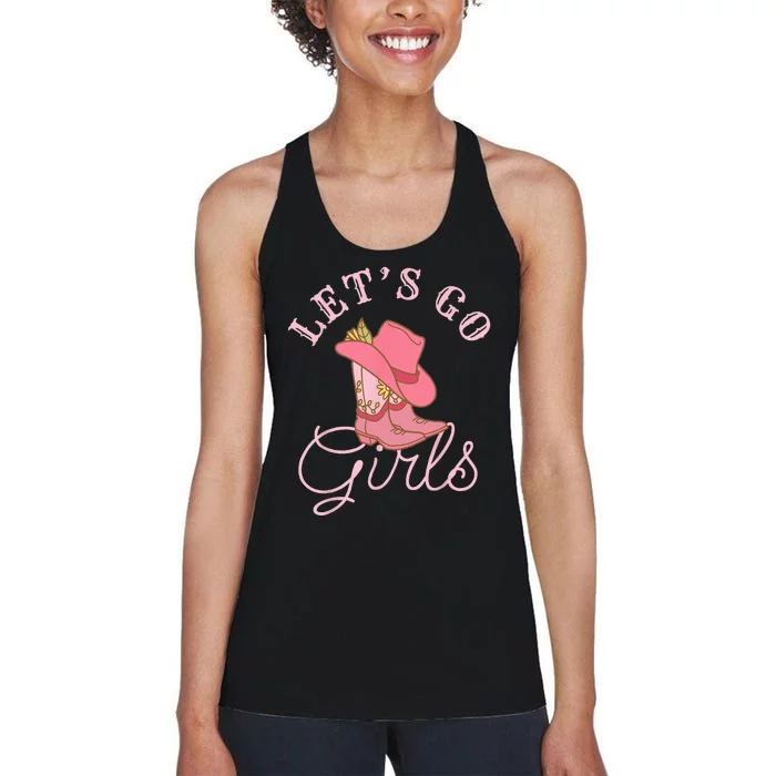 Lets Go Girls Fun Cute Country Western Cowgirl Bachelorette Women's Racerback Tank