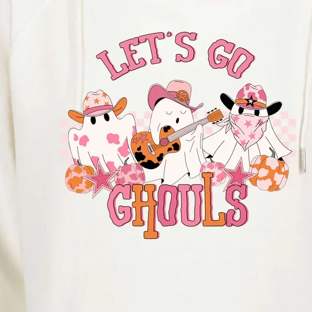 Lets Go Ghouls Western Halloween Ghost Outfit Costume Retro Funny Gift Womens Funnel Neck Pullover Hood