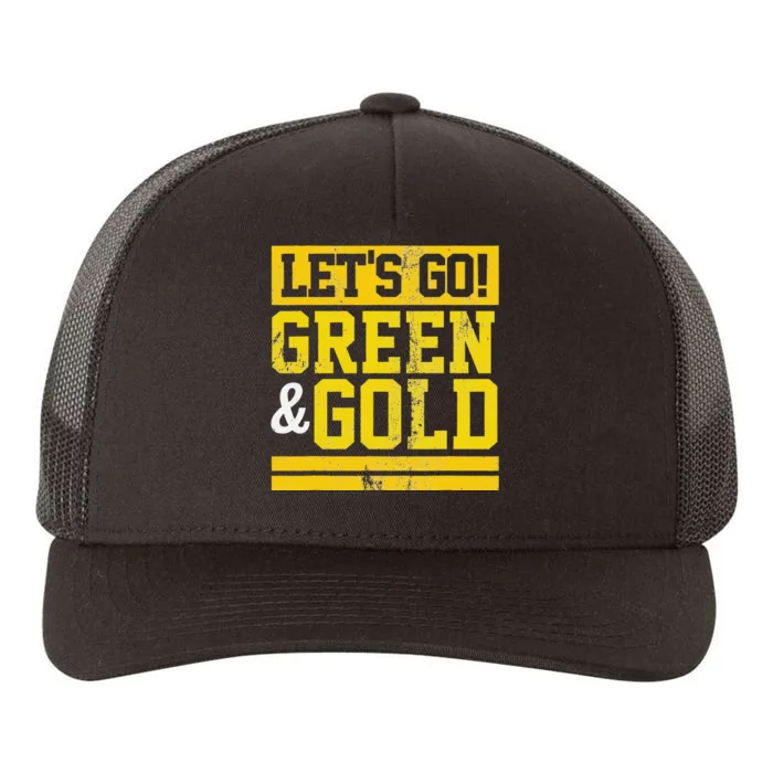 Let's Go Green & Gold Team Favorite Vintage Game Day Yupoong Adult 5-Panel Trucker Hat