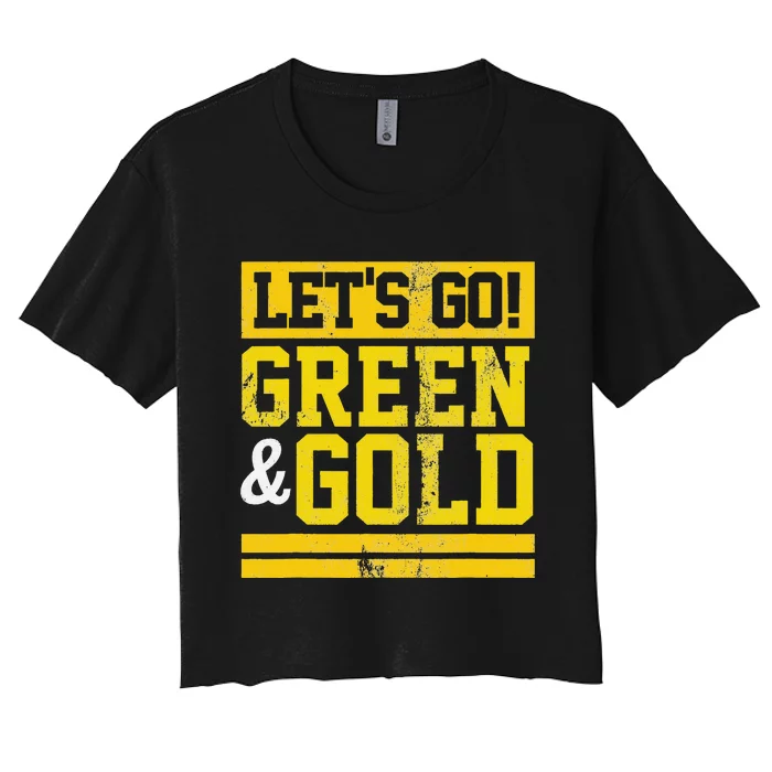 Let's Go Green & Gold Team Favorite Vintage Game Day Women's Crop Top Tee