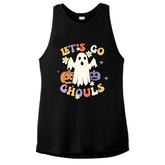 Lets Go Ghouls Halloween Groovy Style Ghost Pumpkin Gift Ladies Tri-Blend Wicking Tank