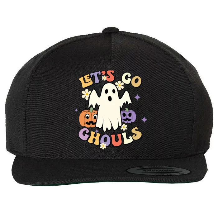 Lets Go Ghouls Halloween Groovy Style Ghost Pumpkin Gift Wool Snapback Cap