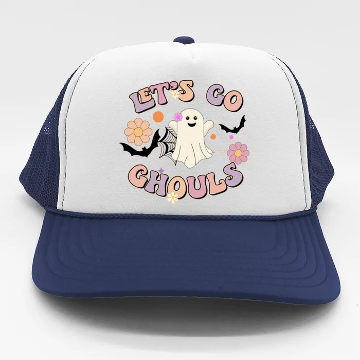 Let’S Go Ghouls Cute Ghost Graphic Groovy Halloween Costume Funny Gift Trucker Hat