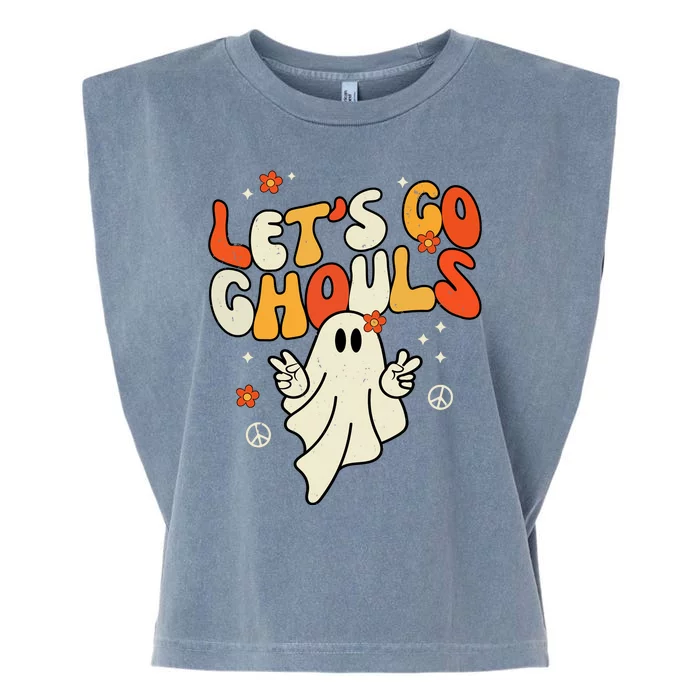 Lets Go Ghouls Ghost Retro Halloween Costume Garment-Dyed Women's Muscle Tee