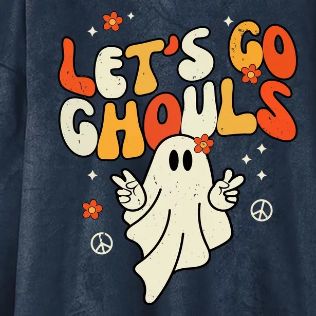 Lets Go Ghouls Ghost Retro Halloween Costume Hooded Wearable Blanket