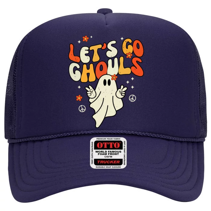 Lets Go Ghouls Ghost Retro Halloween Costume High Crown Mesh Trucker Hat