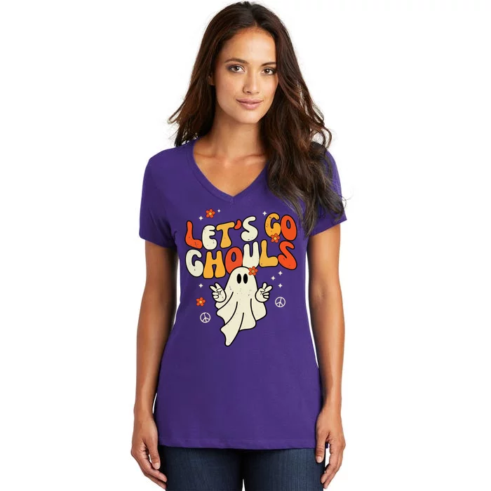 Lets Go Ghouls Ghost Retro Halloween Costume Women's V-Neck T-Shirt