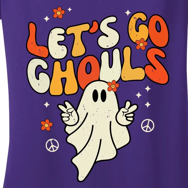 Lets Go Ghouls Ghost Retro Halloween Costume Women's V-Neck T-Shirt