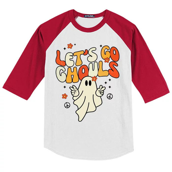 Lets Go Ghouls Ghost Retro Halloween Costume Kids Colorblock Raglan Jersey