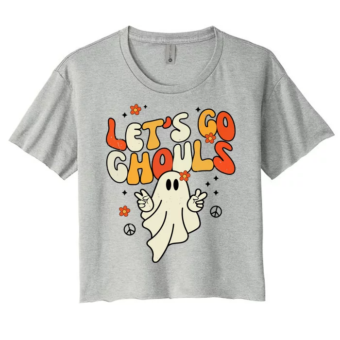 Lets Go Ghouls Ghost Retro Halloween Costume Women's Crop Top Tee