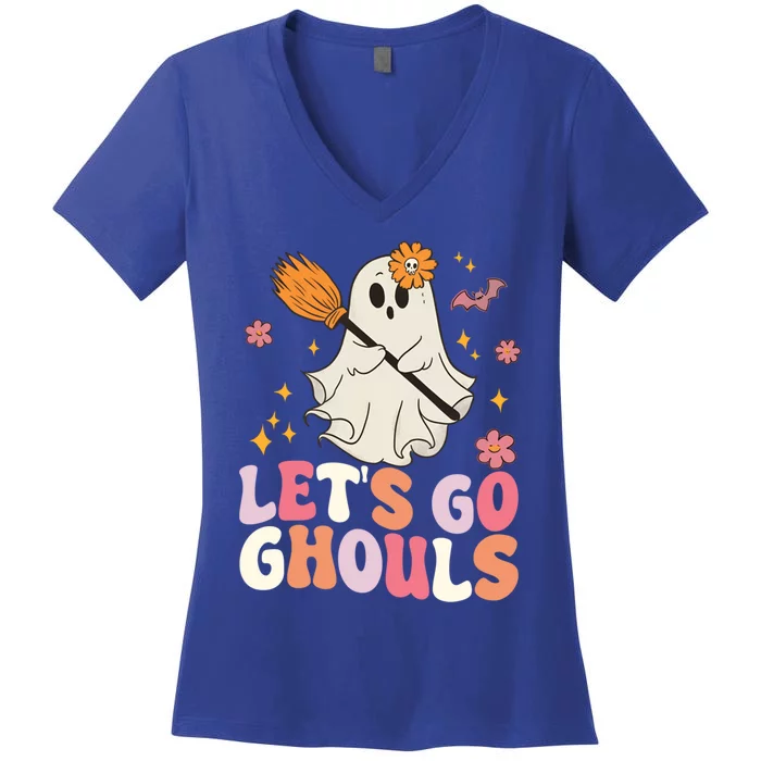 LetS Go Ghouls Funny Halloween Ghosts Graphic Novelty Meaningful Gift Women's V-Neck T-Shirt