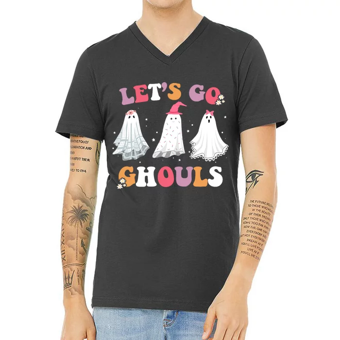 Lets Go Ghouls Cute Halloween Girl Squad V-Neck T-Shirt