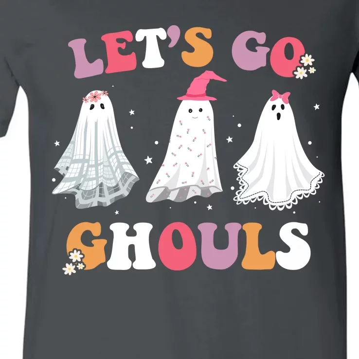 Lets Go Ghouls Cute Halloween Girl Squad V-Neck T-Shirt