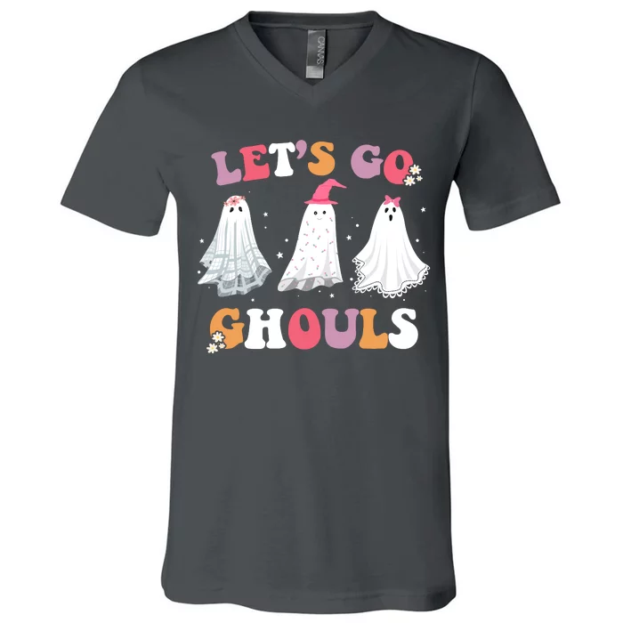 Lets Go Ghouls Cute Halloween Girl Squad V-Neck T-Shirt