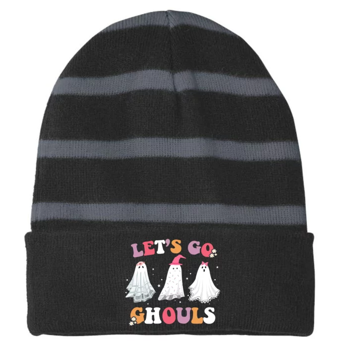 Lets Go Ghouls Cute Halloween Girl Squad Striped Beanie with Solid Band