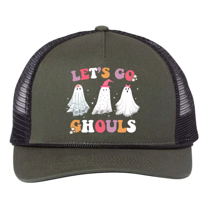 Lets Go Ghouls Cute Halloween Girl Squad Retro Rope Trucker Hat Cap