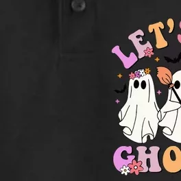 Lets Go Ghouls Halloween Ghost Outfit Costume Retro Groovy Dry Zone Grid Performance Polo