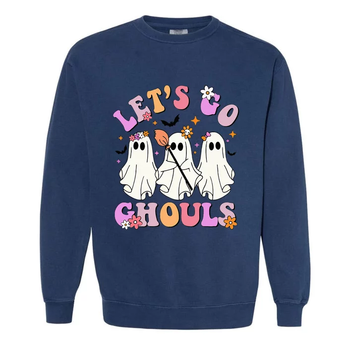 Lets Go Ghouls Halloween Ghost Outfit Costume Retro Groovy Garment-Dyed Sweatshirt