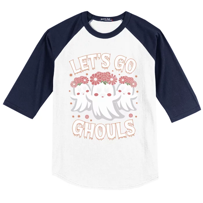 LetS Go Ghouls Retro Halloween Ghost Gift Baseball Sleeve Shirt