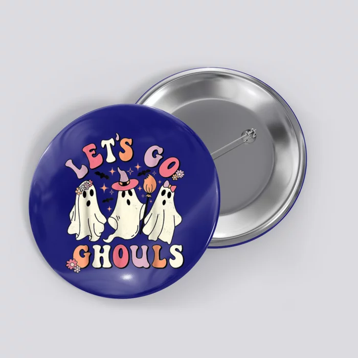 Lets Go Ghouls Halloween Ghost Outfit Costume Retro Groovy Button