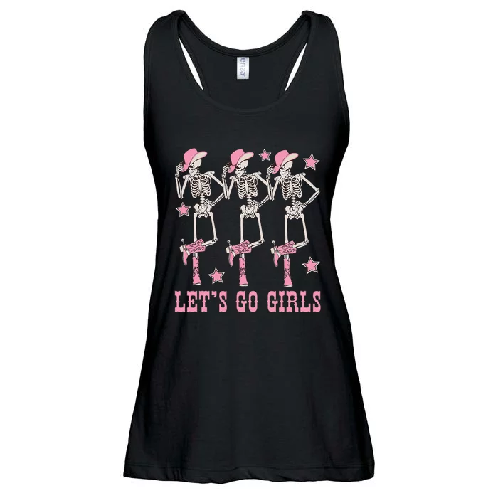 Lets Go Girl Dancing Skeleton Cowgirl Bachelorette Party Ladies Essential Flowy Tank