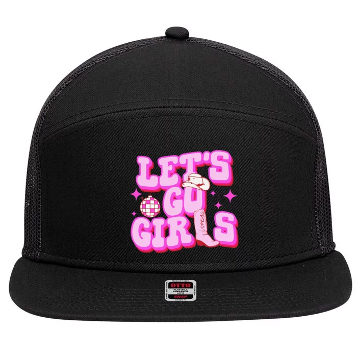 Let's Go Girl Cowgirl Boot Country Western Southern Cowgirl 7 Panel Mesh Trucker Snapback Hat