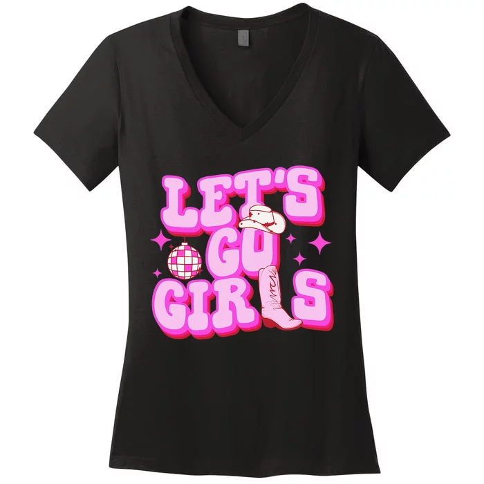 Let's Go Girl Cowgirl Boot Country Western Southern Cowgirl Women's V-Neck T-Shirt