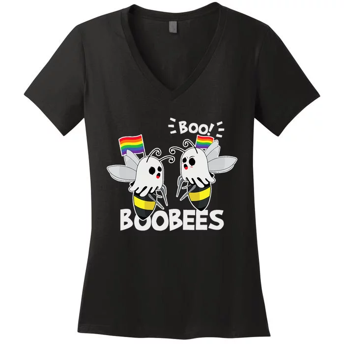 LGBT Gay Ghost Boo Bees Boobees Costume Funny Halloween Gift Women's V-Neck T-Shirt