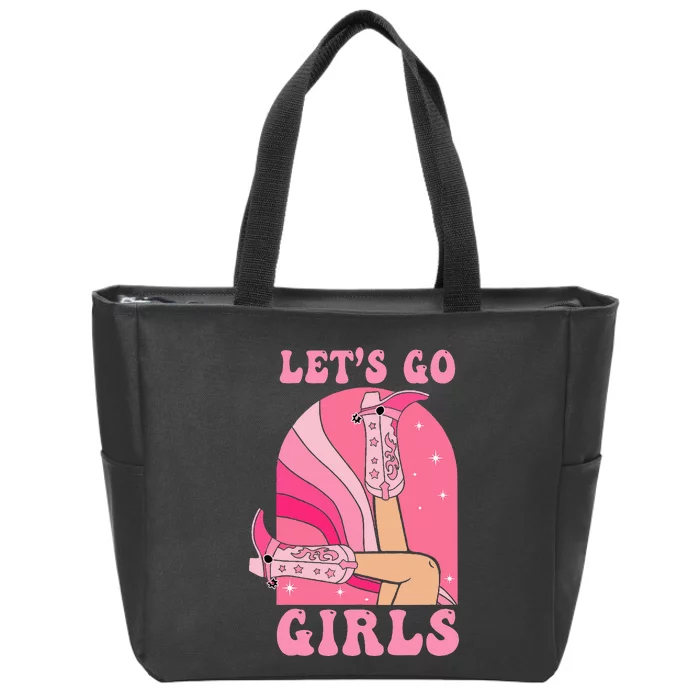 Lets Go Girl Western Cowgirls Pink Groovy Bachelorette Zip Tote Bag