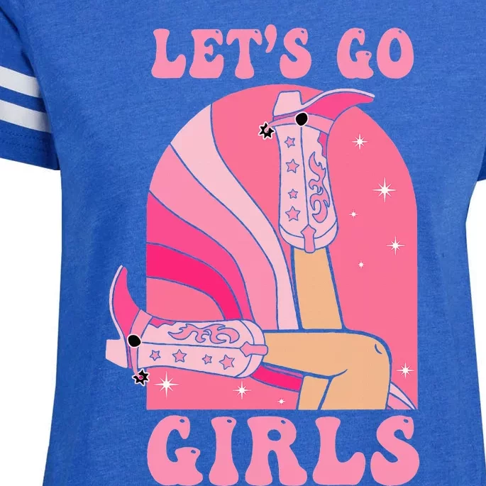 Lets Go Girl Western Cowgirls Pink Groovy Bachelorette Enza Ladies Jersey Football T-Shirt