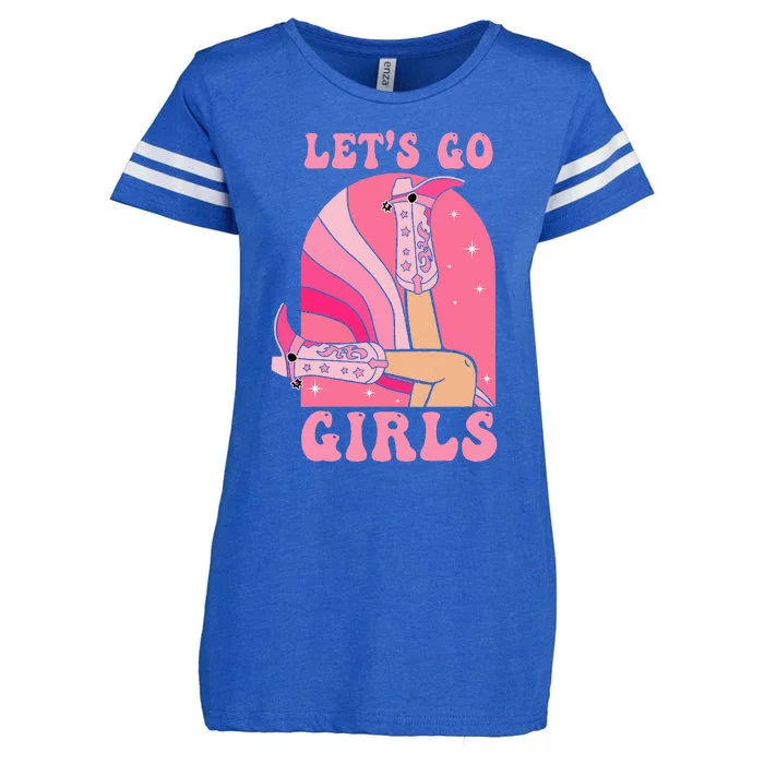 Lets Go Girl Western Cowgirls Pink Groovy Bachelorette Enza Ladies Jersey Football T-Shirt