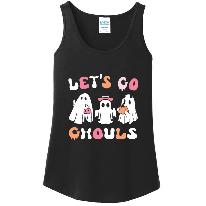 Lets Go Ghouls Halloween Ghost Ladies Essential Tank