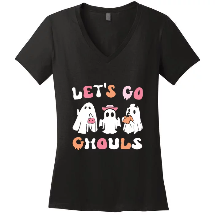 Lets Go Ghouls Halloween Ghost Women's V-Neck T-Shirt