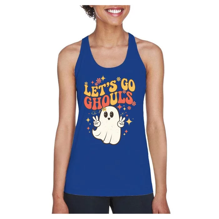 Lets Go Ghouls Ghost Cartoon Halloween Spooky Fun Gift Women's Racerback Tank