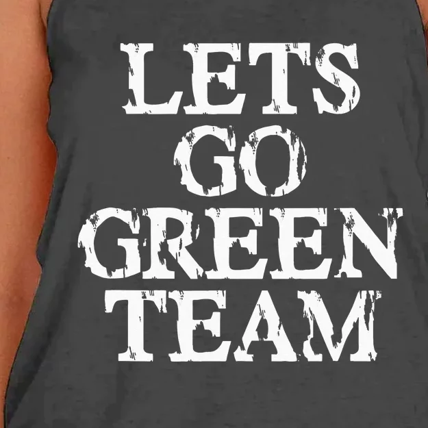 Lets Go Green Team For Families Whose Kids Play Sports Women's Knotted Racerback Tank