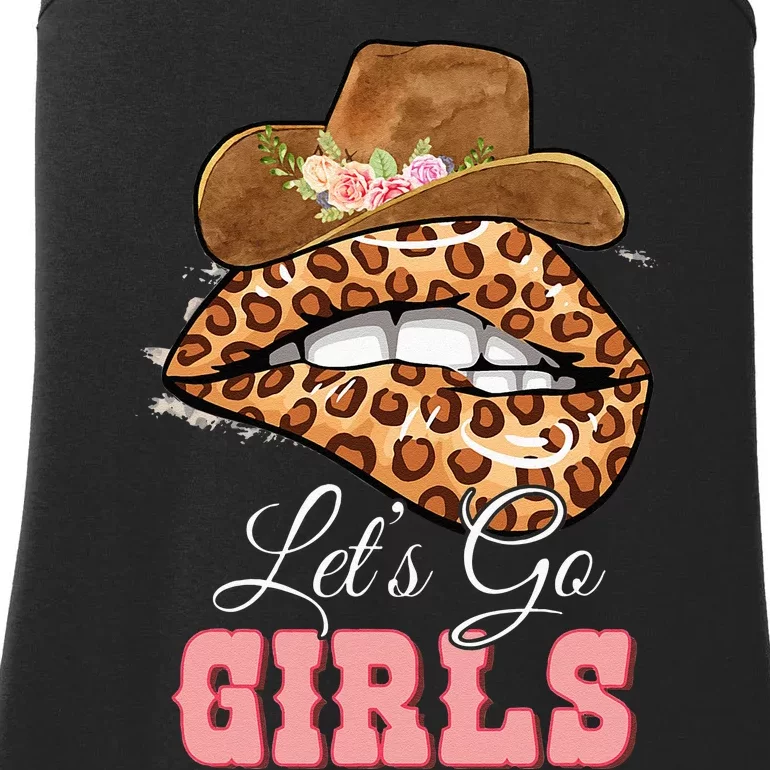 Lets Go Girls Leopard Lip Cowboy Hat Western Cowgirls Ladies Essential Tank