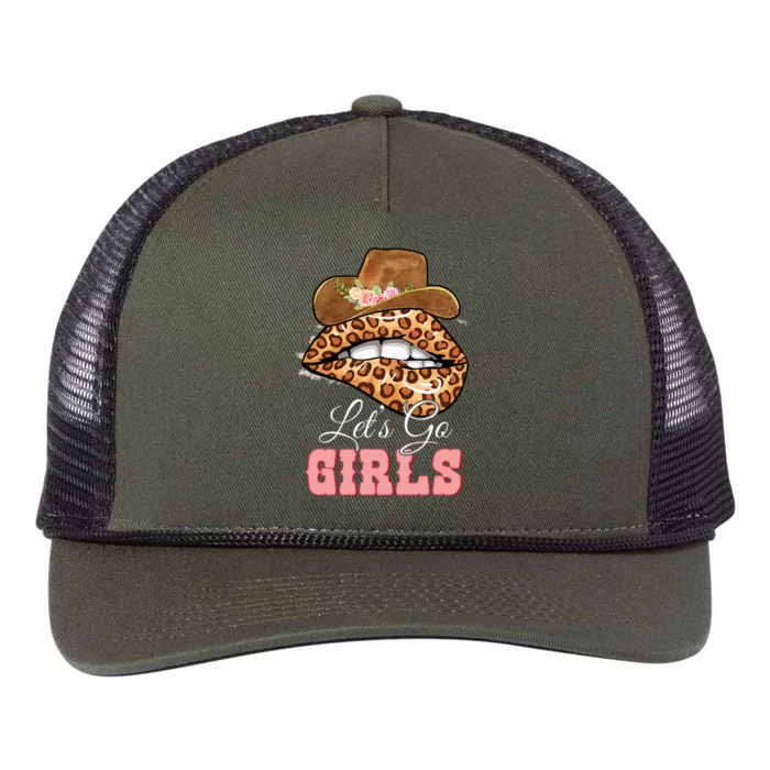 Lets Go Girls Leopard Lip Cowboy Hat Western Cowgirls Retro Rope Trucker Hat Cap