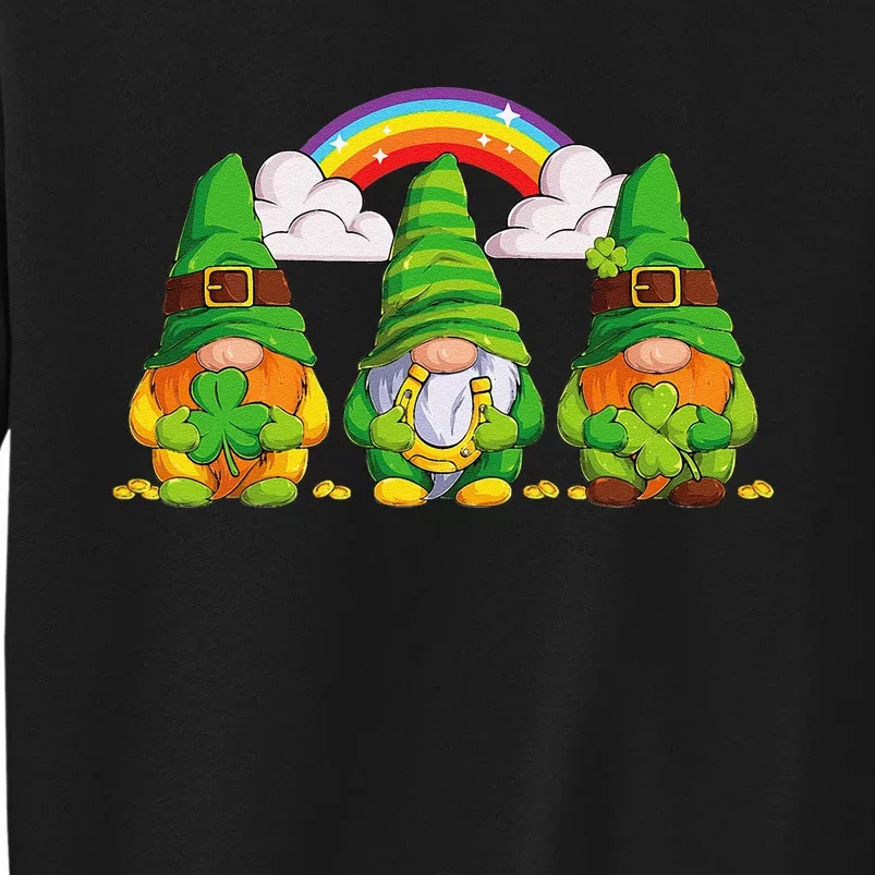 Lucky Gnomes Holding Shamrock Clover And Horseshoe Rainbow Sweatshirt