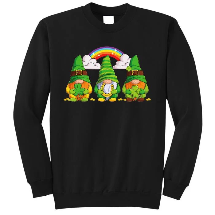 Lucky Gnomes Holding Shamrock Clover And Horseshoe Rainbow Tall Sweatshirt