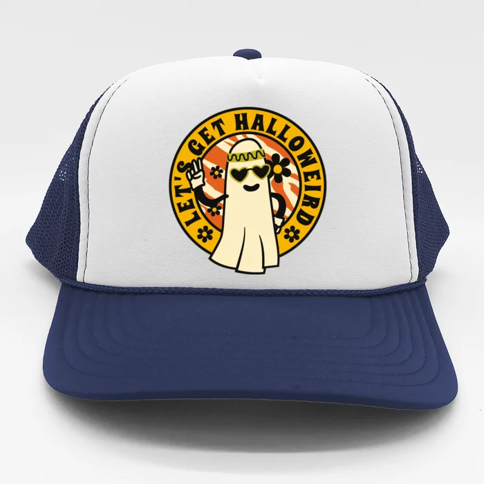 Let's Get Halloweird 60s Hippie Ghost Halloween Trucker Hat