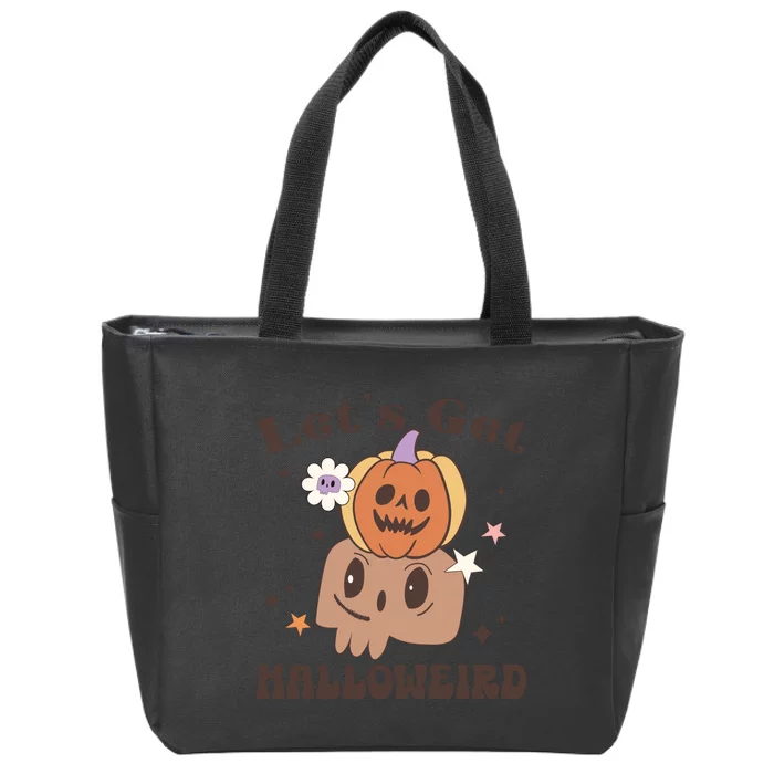 Lets Get Halloween Cute Pumpkin Retro Halloween Gift Zip Tote Bag