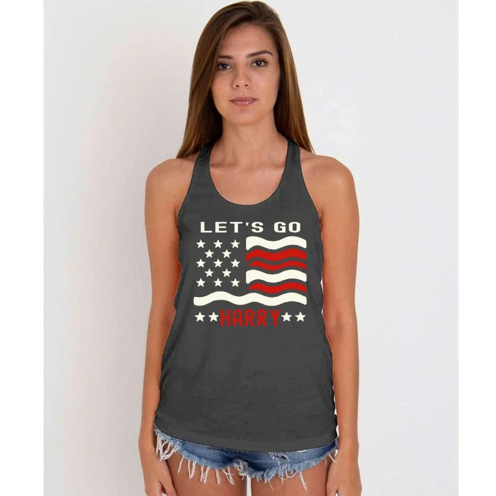 LetS Go Harry YouRe Voting Trump Today Us Flag Women's Knotted Racerback Tank