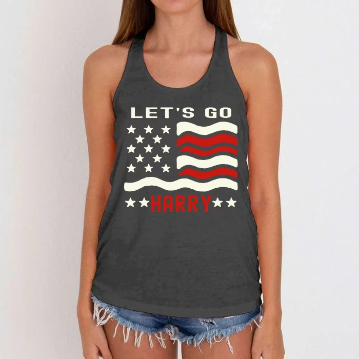 LetS Go Harry YouRe Voting Trump Today Us Flag Women's Knotted Racerback Tank