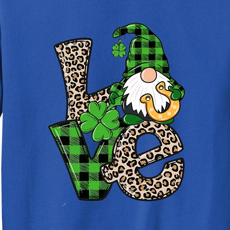 LOVE Gnomes Holding Shamrock Leopard Plaid St Patrick's Day Sweatshirt