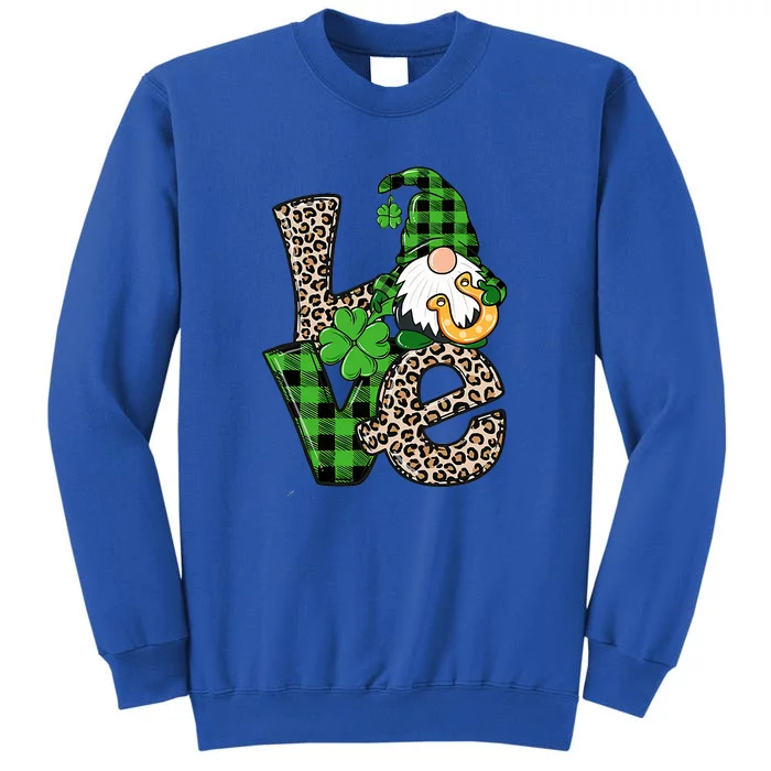 LOVE Gnomes Holding Shamrock Leopard Plaid St Patrick's Day Sweatshirt