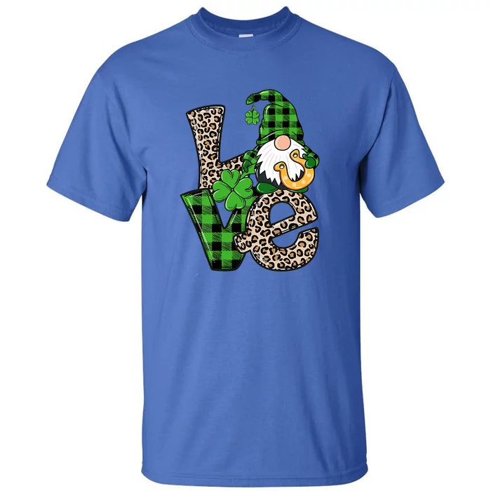 LOVE Gnomes Holding Shamrock Leopard Plaid St Patrick's Day Tall T-Shirt